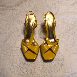 Yellow Patent Leather Strappy Heels